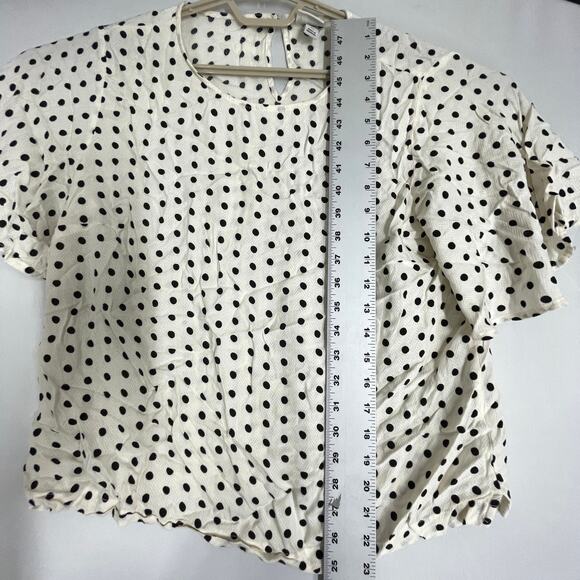 a new day Women Top Blouse XL Cream Black Polka Dots 100% Flutter Sleeves Office - Picture 4 of 7
